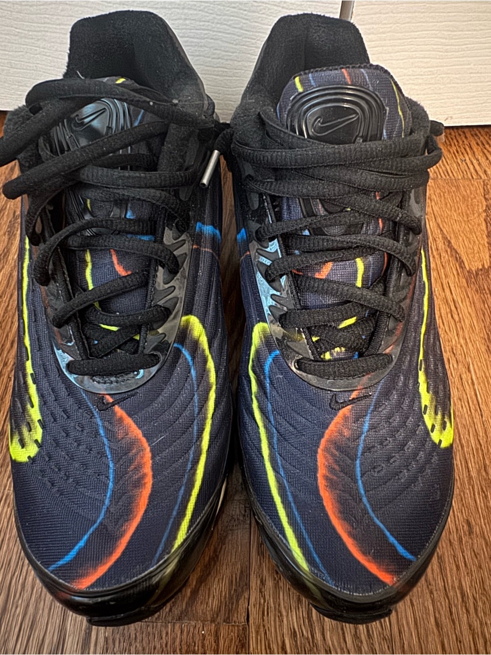 Nike Air Max Dark Navy Athletic Shoes with Neon Yellow, Orange & Blue Accents